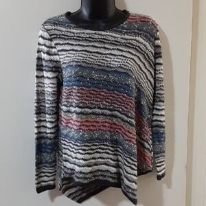 NIC+ZOE Linen-Blend Striped Glimmer Sweater Top PS